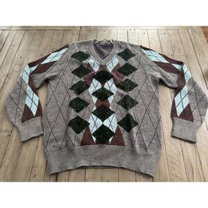 RAER Made in Italy Vintage Mens Wool Blend Argyle Logo V Neck Sweater Size XXL